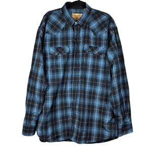 COWBOY LEGEND Western Button Down, Blue and Black Plaid, Ruby Pearl Snaps, XXL